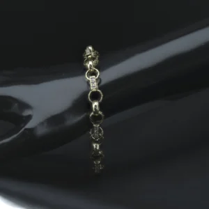 9ct Yellow Gold Pink Gemstone Gypsy Link Bracelet 8″ 9mm