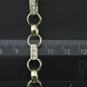 9ct Yellow Gold Pink Gemstone Gypsy Link Bracelet 8″ 9mm