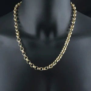 9ct Yellow Gold Patterned Belcher Chain 22.5″ 8.5mm