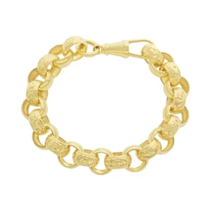 9ct Yellow Gold Patterned Belcher Bracelet 9″ 13.5mm