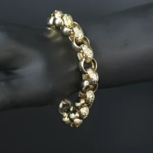 9ct Yellow Gold Patterned Belcher Bracelet 9″ 13.5mm