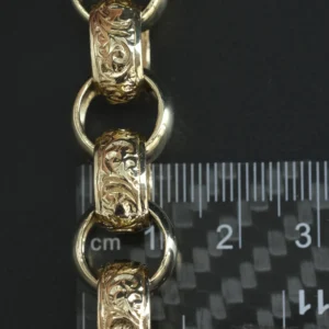9ct Yellow Gold Patterned Belcher Bracelet 9″ 13.5mm