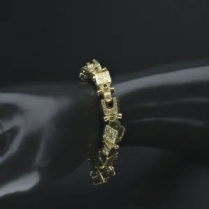 9ct Yellow Gold Patterned Lego Bracelet 9″ 11mm