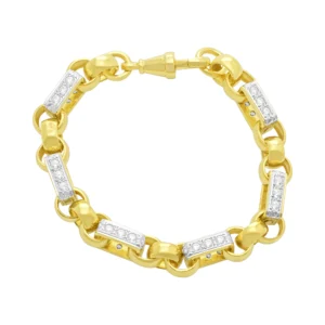 9ct Yellow Gold Gemstone Gypsy Link Bracelet 8″ 10mm