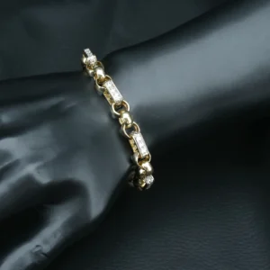 9ct Yellow Gold Gemstone Gypsy Link Bracelet 8″ 10mm