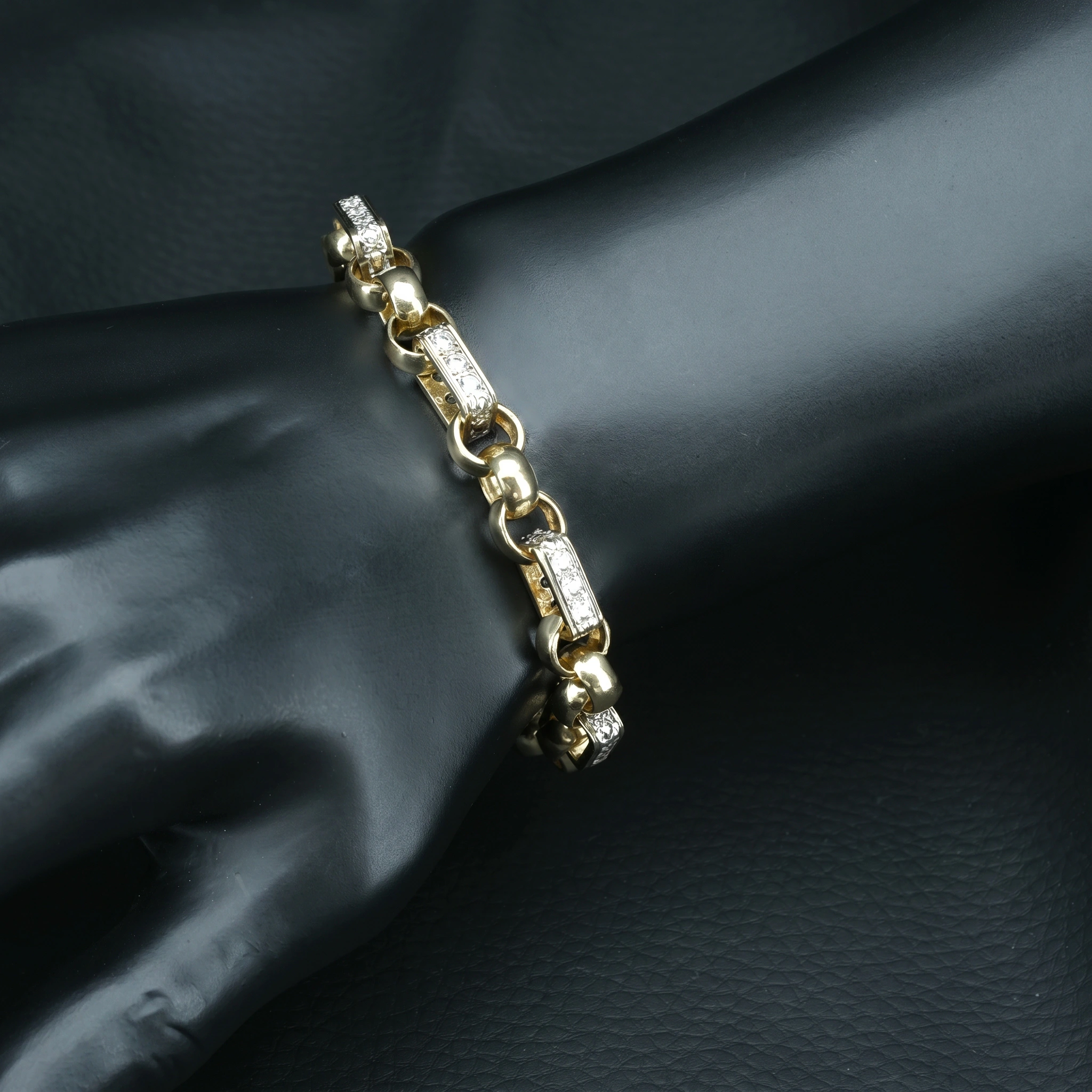 9ct Yellow Gold Gemstone Gypsy Link Bracelet 8″ 10mm - Image 2