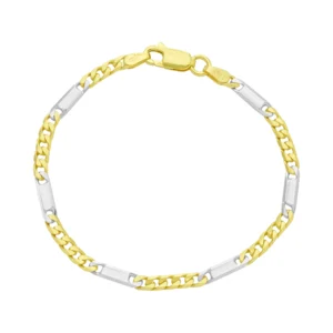 9ct Yellow & White Gold Fancy Figaro Bracelet 6.5″ 3mm