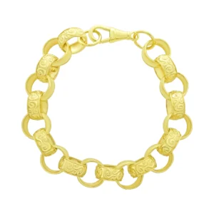 9ct Yellow Gold Patterned Belcher Bracelet 9″ 14mm