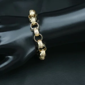 9ct Yellow Gold Patterned Belcher Bracelet 9″ 14mm