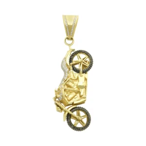 9ct Yellow Gold Gemstone Motorbike Pendant