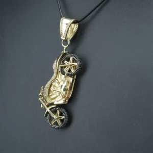 9ct Yellow Gold Gemstone Motorbike Pendant