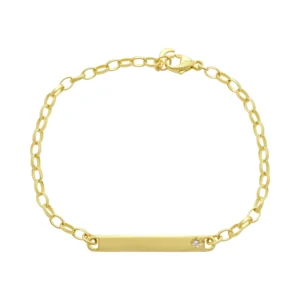 9ct Yellow Gold Diamond Identity Bracelet 6.5″ 4mm