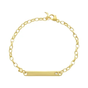 9ct Yellow Gold Diamond Identity Bracelet 6.5″ 4mm