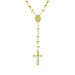 14ct Yellow Gold Rosary Beads Chain & Cross Pendant 27″ 8mm
