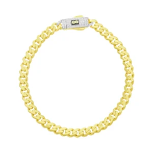 14ct Yellow Gold Gemstone Cuban Bracelet 7″ 5mm