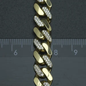 18ct Yellow Gold Gemstone Cuban Bracelet 8″ 9.5mm