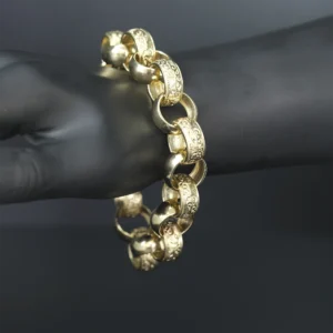 9ct Yellow Gold Patterned Belcher Bracelet 9.5″ 18.5mm