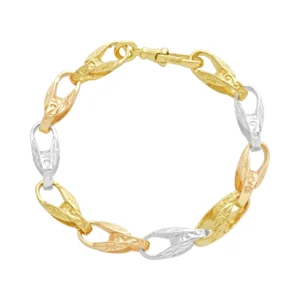 9ct Tri-Colour Gold Tulip Bracelet 7.5″ 7.5mm
