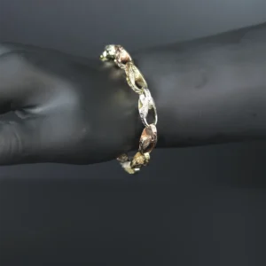 9ct Tri-Colour Gold Tulip Bracelet 7.5″ 7.5mm