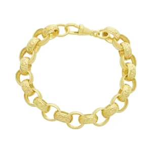9ct Yellow Gold Patterned Belcher Bracelet 9″ 11.5mm