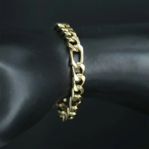 9ct Yellow Gold Figaro Bracelet 8″ 8.5mm