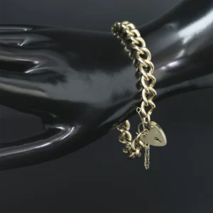 9ct Yellow Gold Curb Bracelet & Locket 8″ 9mm