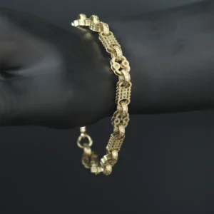 9ct Yellow Gold Stars & Bars Bracelet 8.5″ 8.5mm