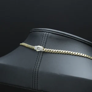 14ct Yellow Gold Gemstone Cuban Chain 18″ 5mm