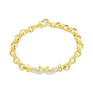 9ct Yellow Gold Childrens Gemstone Boxing Glove Patterned Belcher Bracelet 7″ 6.5mm
