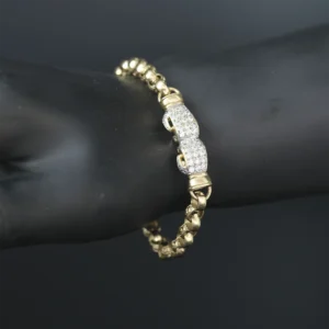 9ct Yellow Gold Childrens Gemstone Boxing Glove Patterned Belcher Bracelet 7″ 6.5mm