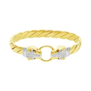 9ct Yellow Gold Ruby & Gemstone Panther Loop Bangle