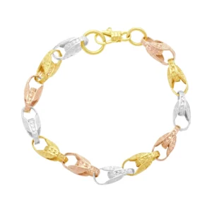 9ct Tri-Colour Gold Tulip Bracelet 9″ 8mm
