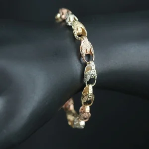 9ct Tri-Colour Gold Tulip Bracelet 9″ 8mm