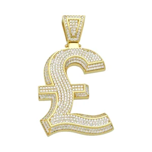 9ct Yellow Gold Gemstone Pound Sign Pendant