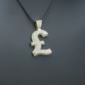 9ct Yellow Gold Gemstone Pound Sign Pendant