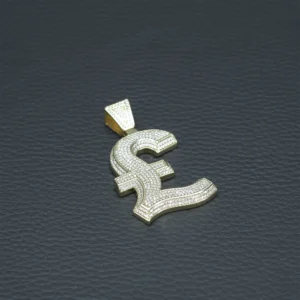 9ct Yellow Gold Gemstone Pound Sign Pendant