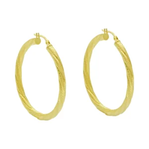 9ct Yellow Gold Patterned Twist Hoop Earrings