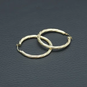 9ct Yellow Gold Patterned Twist Hoop Earrings