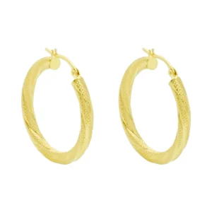 9ct Yellow Gold Textured Twist Hoop Earrings