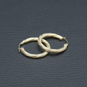 9ct Yellow Gold Textured Twist Hoop Earrings