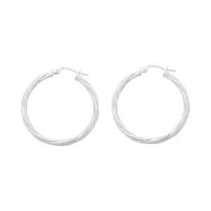 9ct White Gold Twist Hoop Earrings