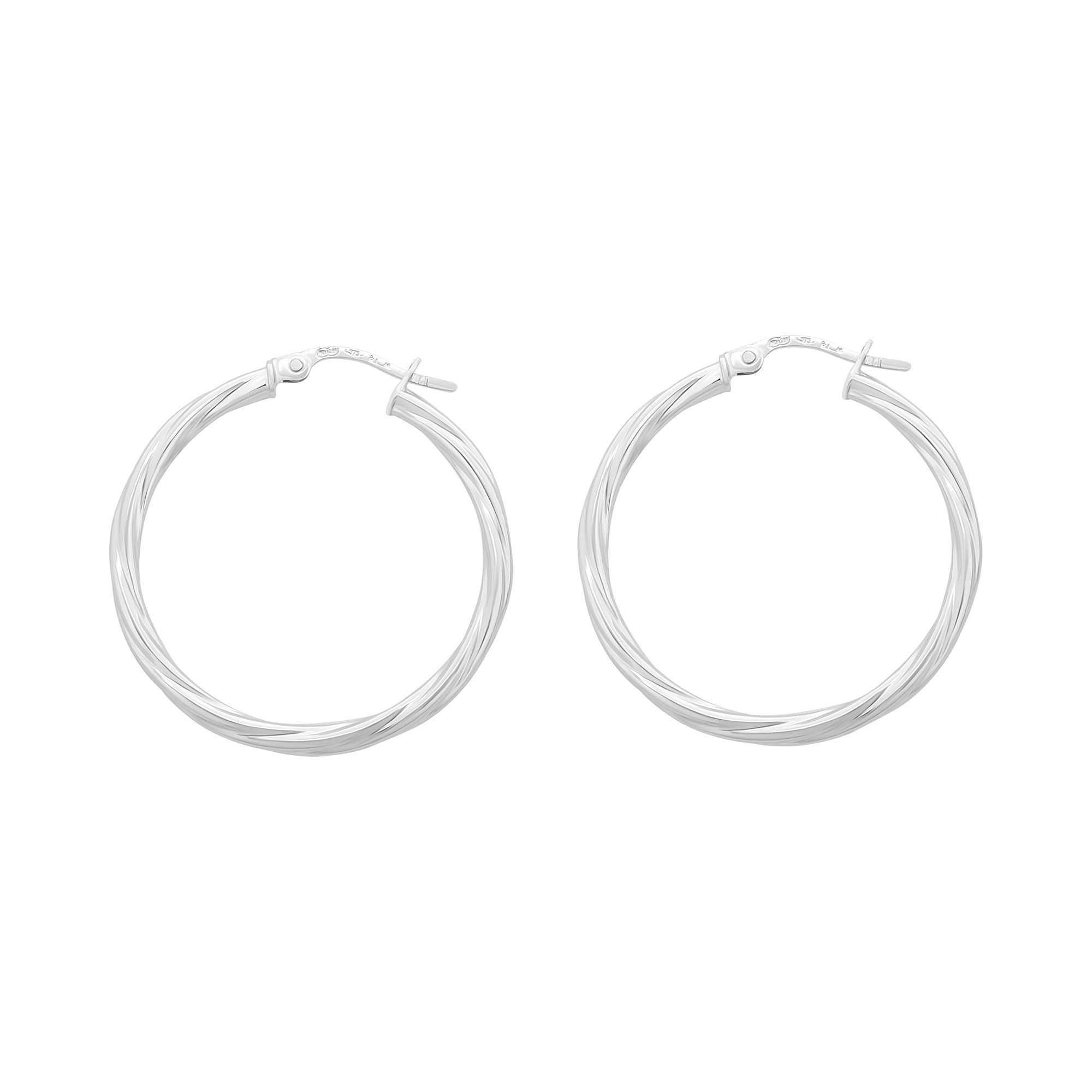 9ct White Gold Twist Hoop Earrings