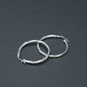 9ct White Gold Twist Hoop Earrings