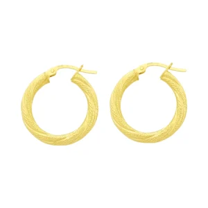 9ct Yellow Gold Textured Twist Hoop Earrings