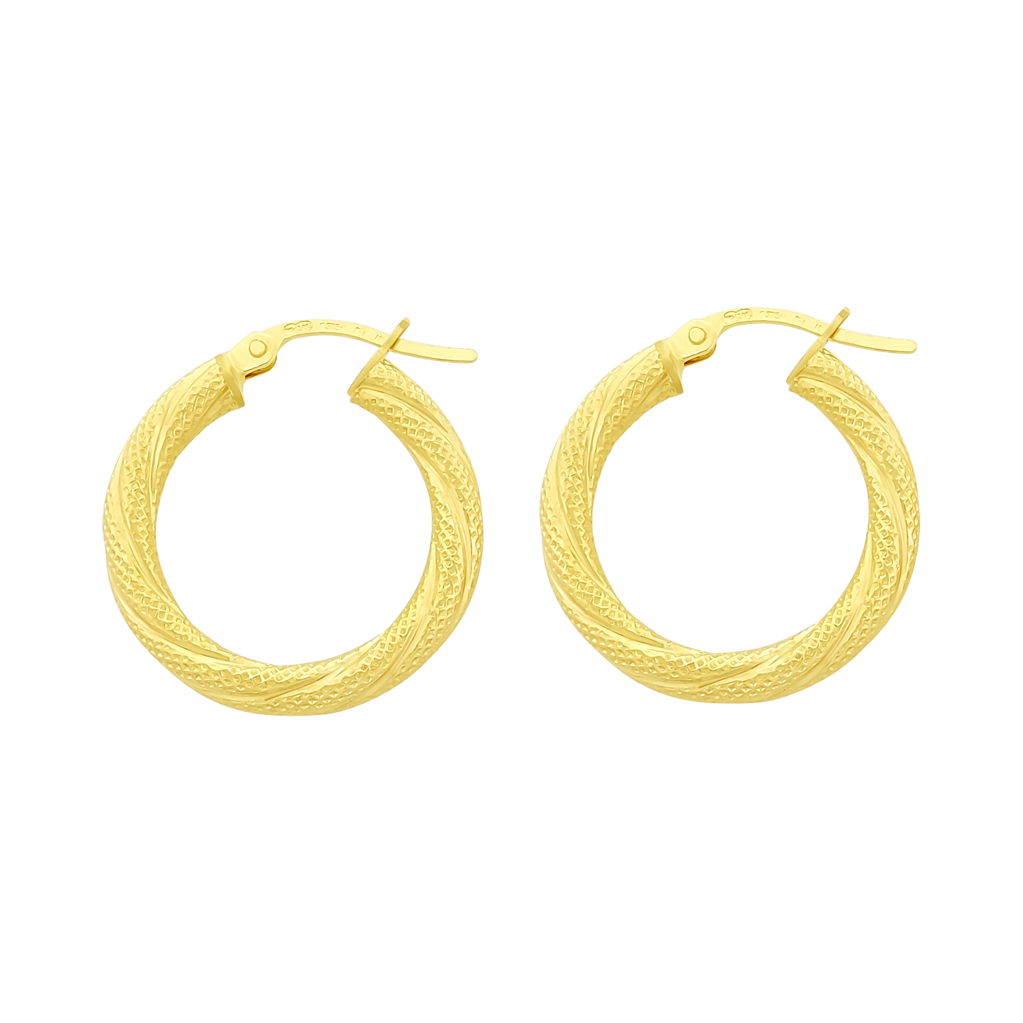 9ct Yellow Gold Textured Twist Hoop Earrings