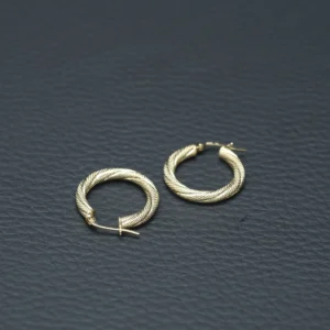 9ct Yellow Gold Textured Twist Hoop Earrings