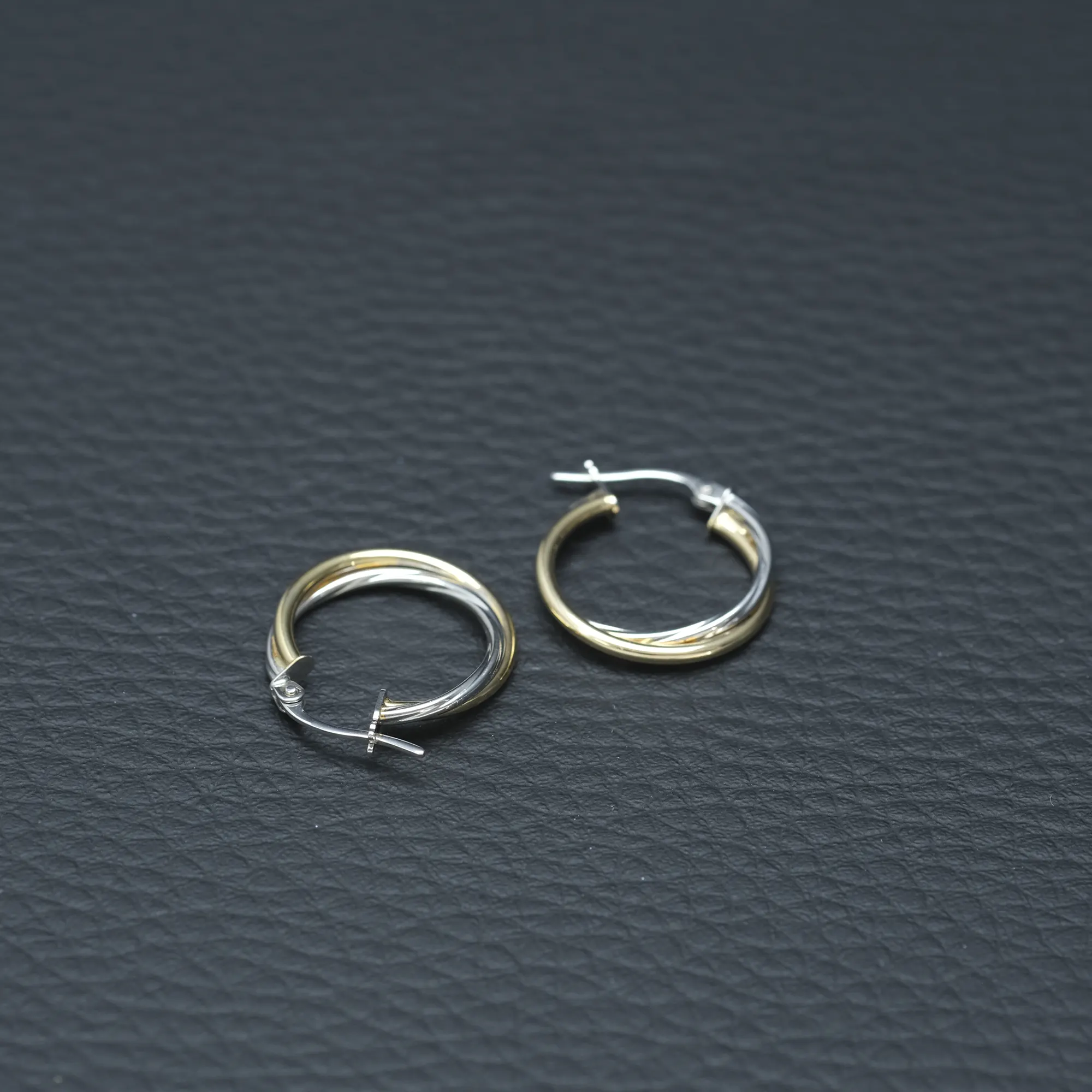 9ct Yellow & White Gold Hoop Earrings - Image 2
