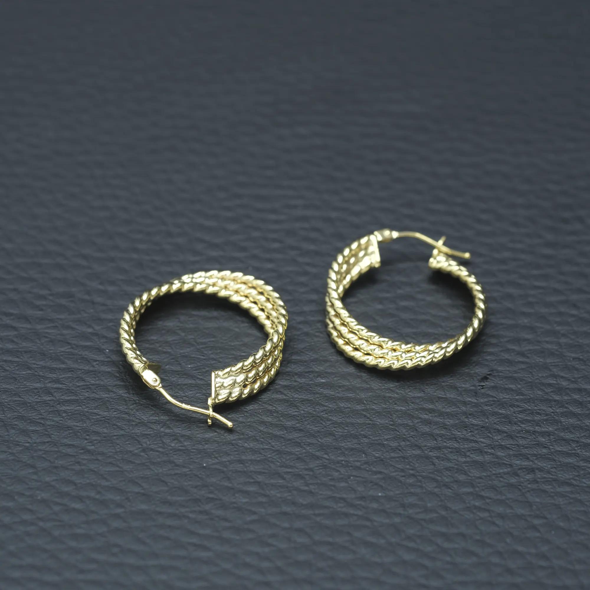 9ct Yellow Gold Textured Hoop Earrings - Image 2