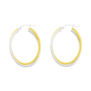 9ct Yellow & White Gold Patterned Hoop Earrings