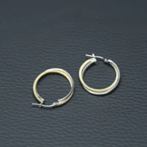 9ct Yellow & White Gold Patterned Hoop Earrings